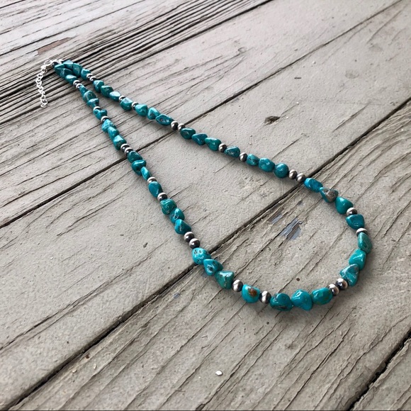 Blue Royston Turquoise Nugget & Sterling Silver Navajo Pearls' Necklace - Picture 7 of 7